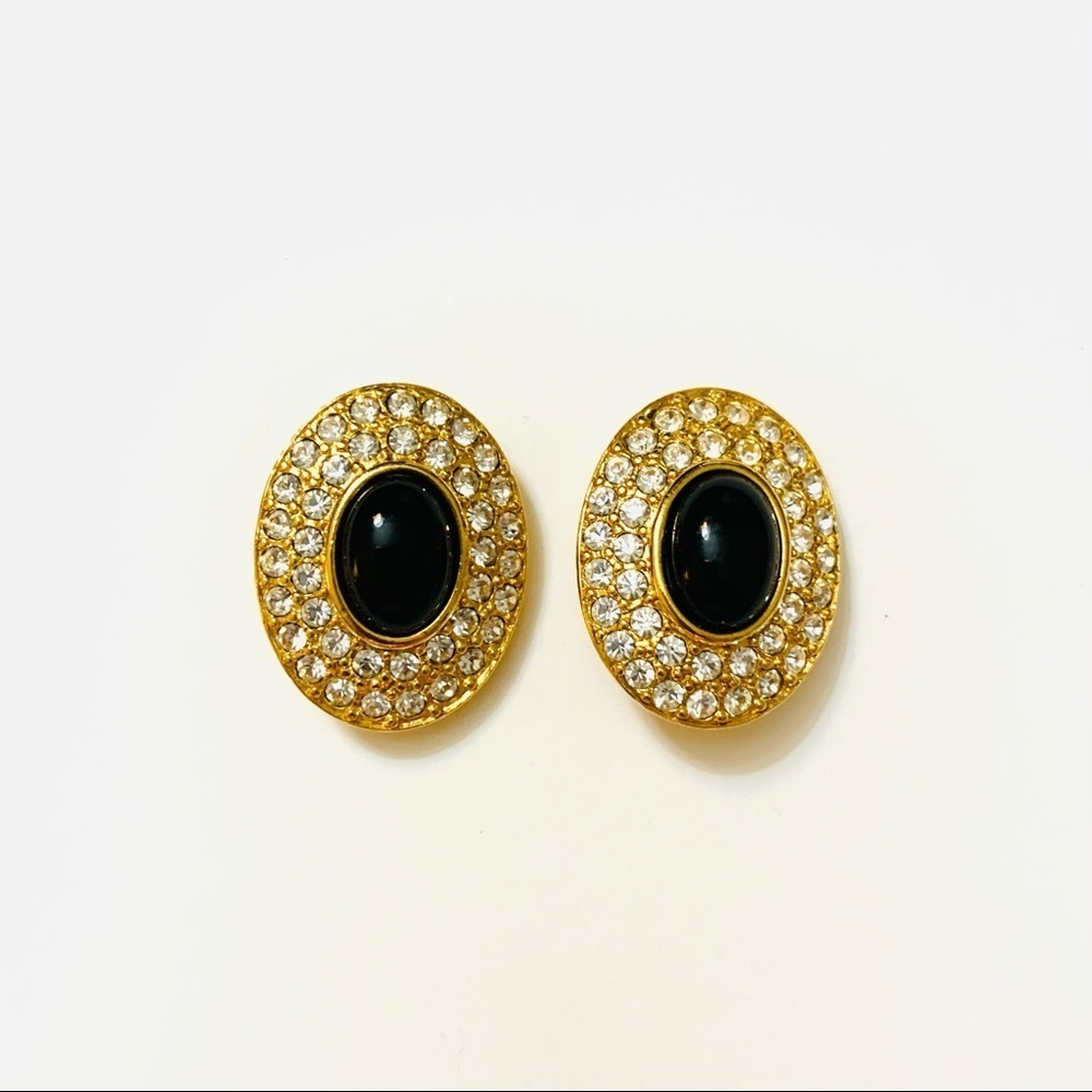 NAPIER Clip Vintage Earrings, gold and Crystal, Signed
